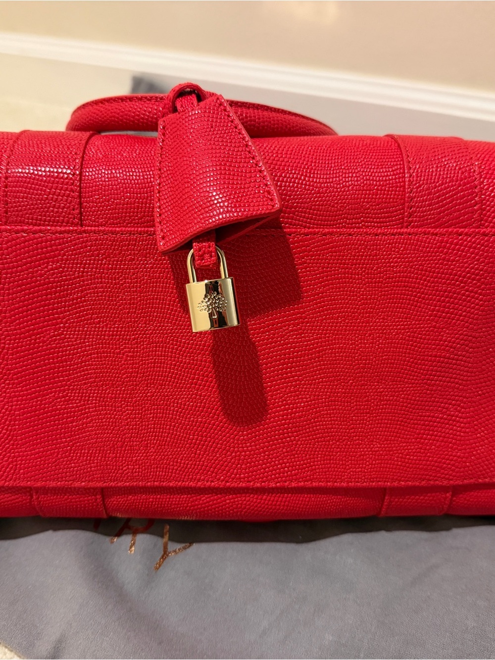 Mulberry Bayswater pressed Red leather lizard skin effect with Gold hardware - Picture 8 of 8